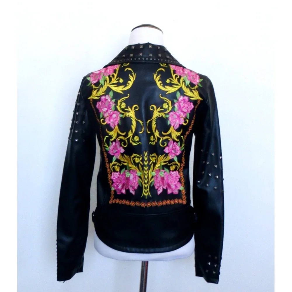 Silence + Noise Irina Studded Embroidered Faux Leather Jacket Black SZ XS - Picture 8 of 13